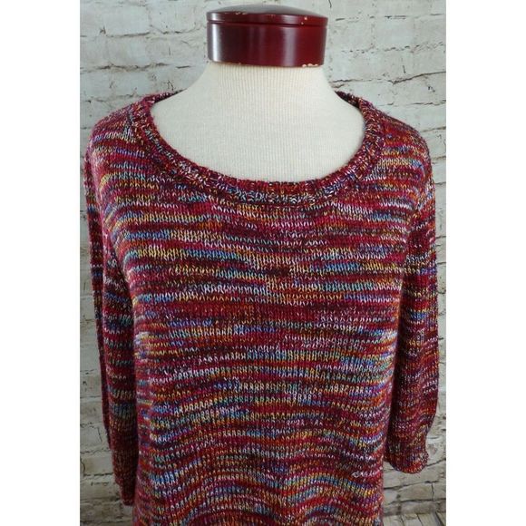 Colorful  Red Blue Green Yellow White Striped Sweater Women's Size Large XL - Picture 3 of 5
